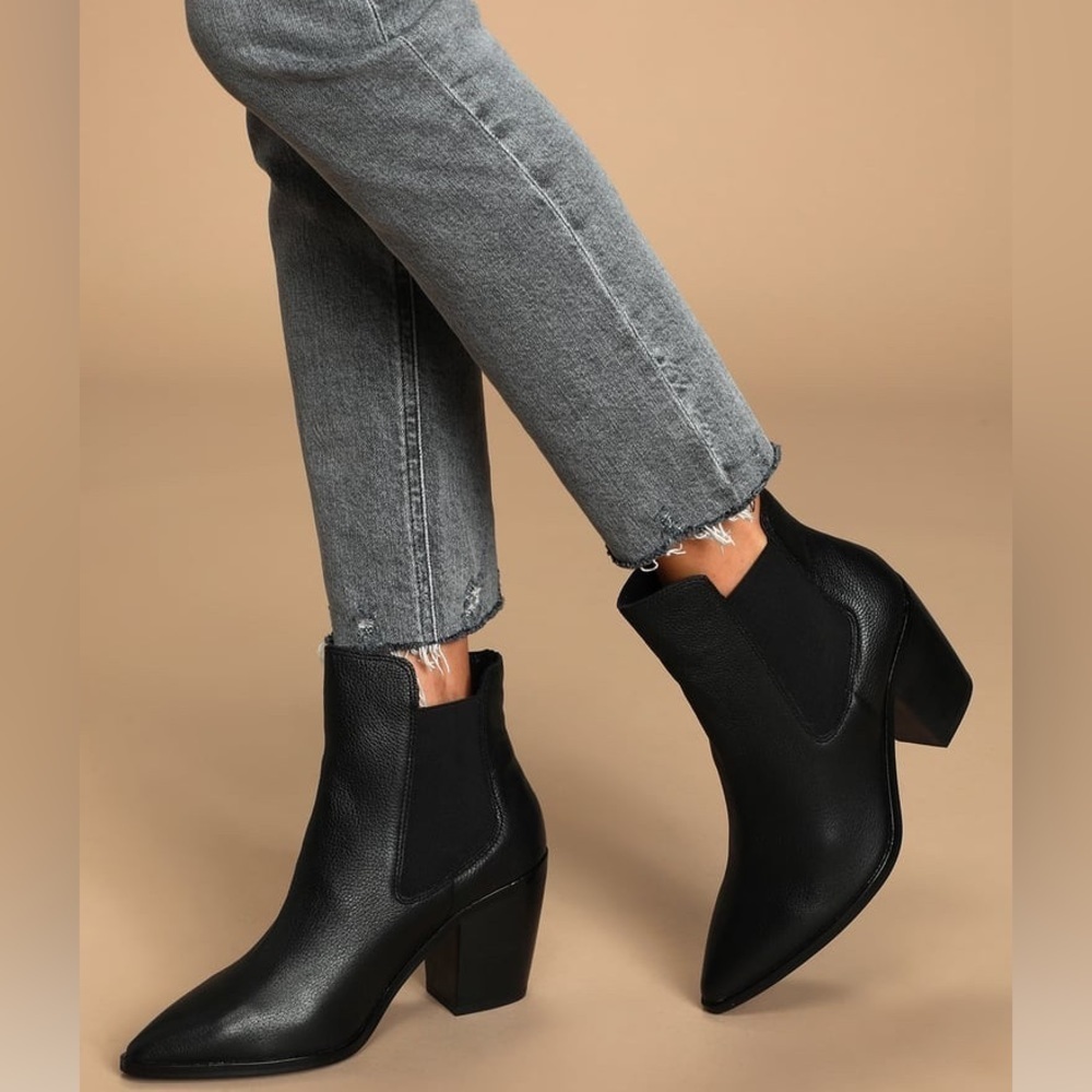 Utah Black Leather Pointed-Toe Ankle Booties Chinese Laundry Size 10
